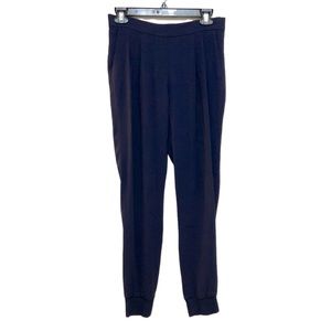 Aritzia Babaton Navy Blue Pleated Elastic Waist Jogger Pants Pockets sz 4 53586